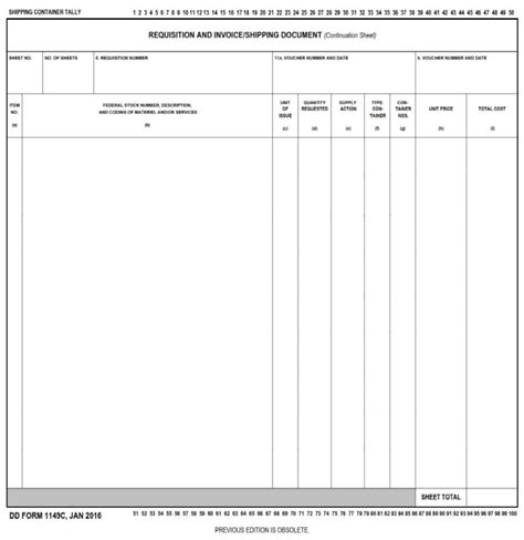 Dd Form 1149c Requisition And Invoiceshipping Document Continuation