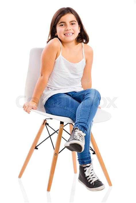Beautiful Young Girl Sitting On A Chair Stock Image Colourbox