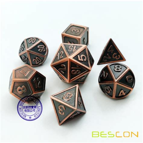 Bescon New Style Copper Solid Metal Polyhedral Dandd Dice Set Of 7 Copper