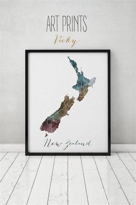 The New Zealand Art Prints Are Displayed In A Black Frame On A White