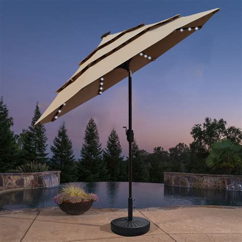Sunbrella Solar Led Lighting 9ft Triple Tiers Market Patio Outdoor