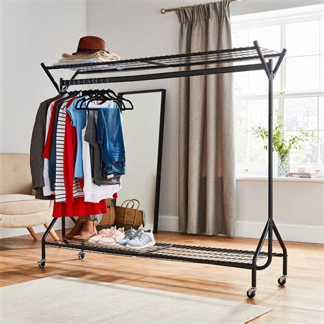 Clothes Hanging Garment Rail Rack Shelf Coat Rail Hat Free Standing