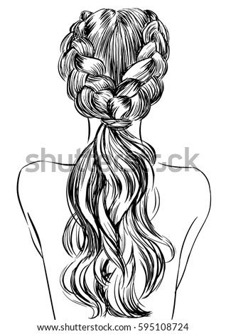 Color in this picture of 70s hairstyles and others with our library of online coloring pages. Two French Braid Hairstyle Stock Vector (Royalty Free ...
