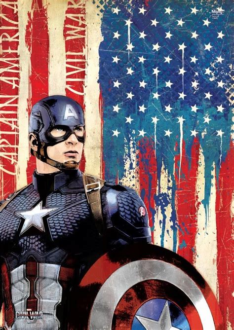 Captain America Standing In Front Of An American Flag With The Shield