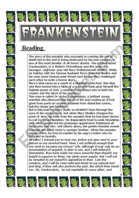 Frankenstein Reading 2 Pages Esl Worksheet By Demeuter