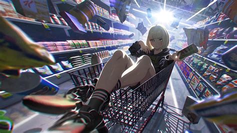 Anime Girl In Supermarket Live Wallpaper