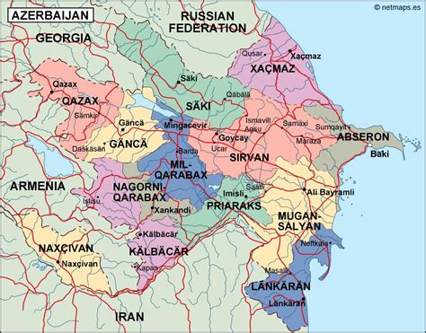 Azerbaijan, country of eastern transcaucasia. azerbaijan mapa politico en Illustrator | Netmaps. Mapas ...