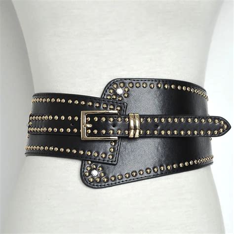 Bg 477 Cool Women Full Studded Black Leather Belts For Dresses Designer