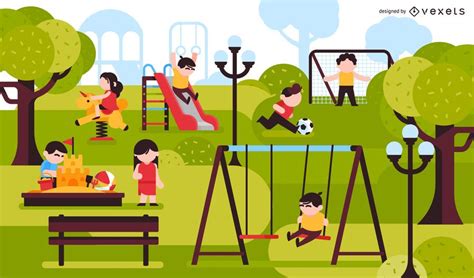 Ilustración De Parque Infantil Para Niños Descargar Vector