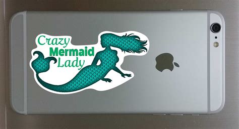 Crazy Mermaid Lady Decal For Cellphone Coastal Decor Seaside Glass