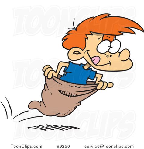 Cartoon Boy Hopping In A Sack Race 9250 By Ron Leishman