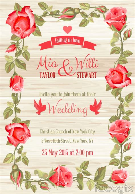 Red Rose Border Wedding Invitation Card Vector For Free