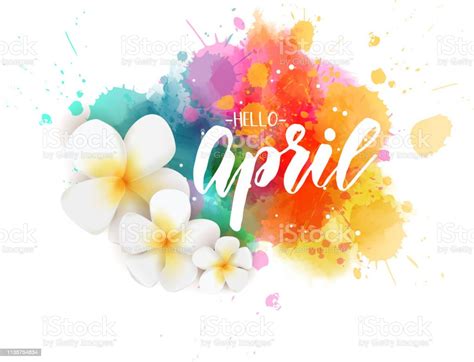 Hello April Floral Spring Concept Background Stock Illustration