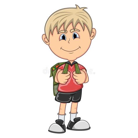 Little Boy With Backpack Cartoon Stock Vector Illustration Of