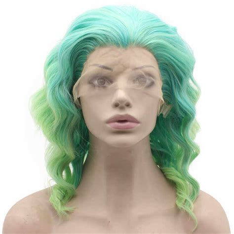 Ombre Teal And Green Shoulder Length Curly Synthetic Wig
