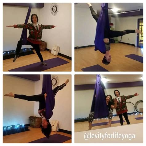 aerial yoga classes are taught by flight instructor eve carty and are held at amethyst dance and