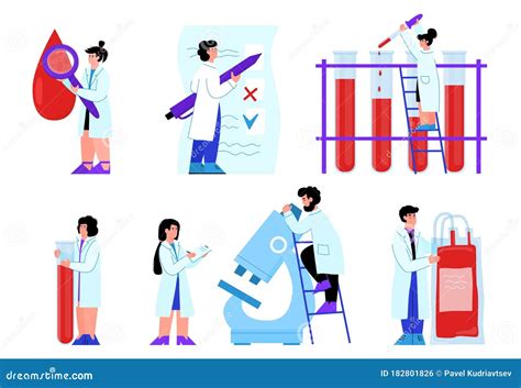 Medical Blood Research Set With People Cartoon Vector Illustration