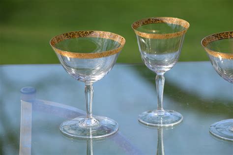 Vintage Gold Rim Crystal Cocktail And Wine Glasses Set Of 4 Mis Matched Gold Rim Glasses