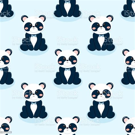Panda Bear Baby Boy Background Seamless Pattern With Cute Cartoon