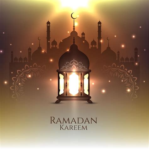 Free Vector Ramadan Kareem Festival Card With Glowing Lantern