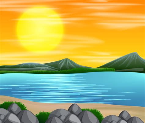 A Beautiful Beach Sunset Scene 528478 Vector Art At Vecteezy
