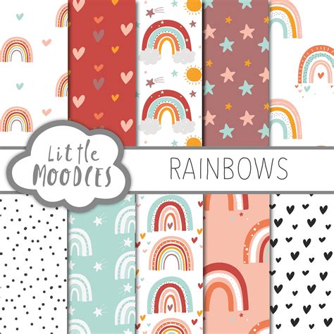 Rainbow Digital Papers Colourful Patterns Etsy