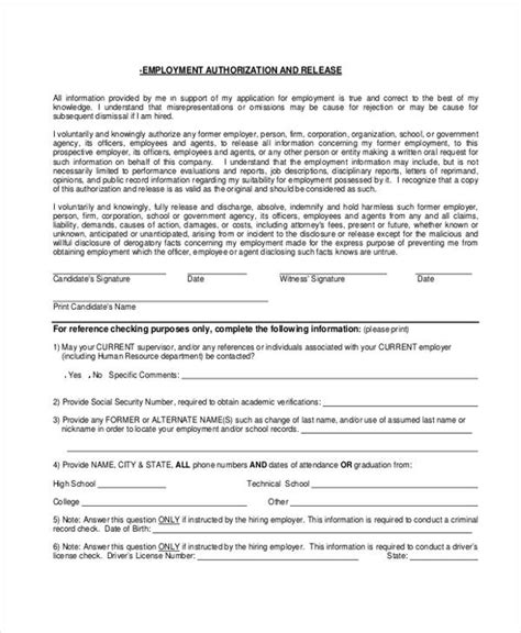 Authorization Release Of Employment Records