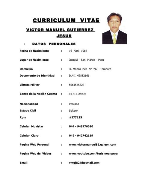 Modelo De Curriculum Vitae Peru Modelo De Curriculum Vitae