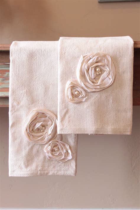 Two Decorative Kitchen Hand Towels With Ribbon And Bead