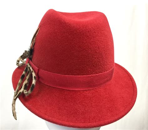 Red Fur Felt Womens Fedora Small Brim Fedora Hat