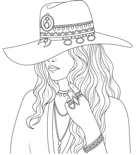 Girl With Cool Hat Coloring Page Free Printable Coloring Pages For Kids
