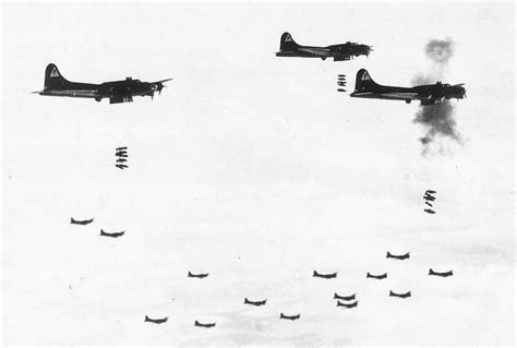 B 17g Bombers Dropping Bombs Thru Flak Bursts 384th Bomb Group World