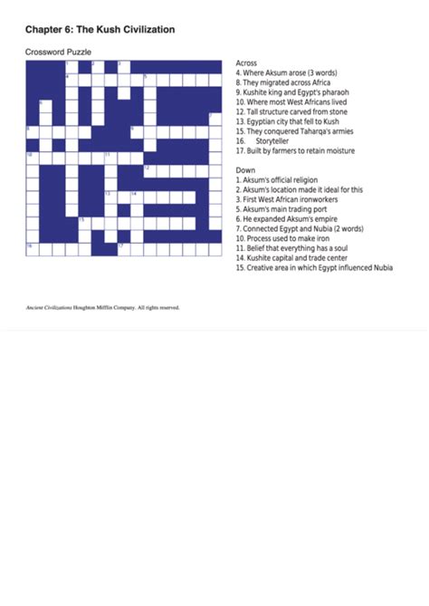A worksheet to revise some weather vocabulary (blizzard, hurricane, drought etc). Chapter 6: The Kush Civilization - Crossword Puzzle ...