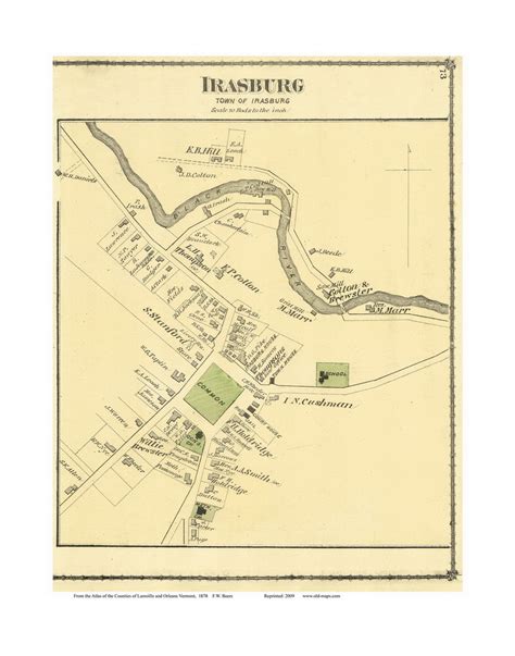 Irasburg Village Vermont 1878 Old Town Map Reprint Orleans Co Old