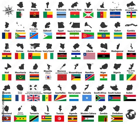 All African Countries Arranged In Alphabetical Order Vector High Detailed Maps And Flags Stock