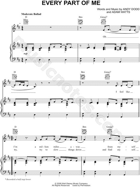 Hannah Montana Every Part Of Me Sheet Music In D Major Transposable