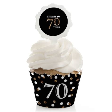 Adult 70th Birthday Gold Cupcake Decorations Cupcake Wrapper And