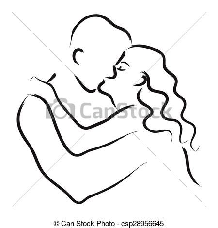 Couple kissing, valentine, romance theme. EPS Vector of Kissing - Simple line art of a kissing ...
