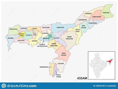 Administrative And Political Map Of Indian State Of Assam India Stock