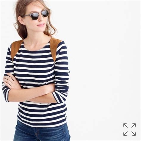 Jcrew Striped Suede Shoulder Tee Shirt Jcrew Stripes Women Cool Outfits