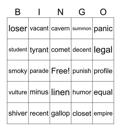 Grade 5 Sight Words Bingo Card