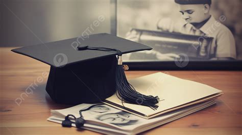 College Graduation Tassel And Diploma Hat On A Table Background Grad