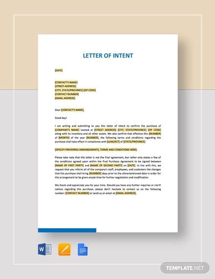 Letters Of Intent Templates Sample Example Format