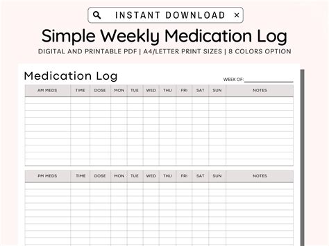 Medication Tracker Printable Weekly Medication Log Medicine Tracker