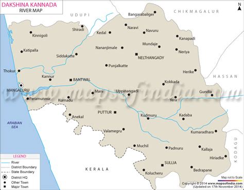 Check out the list of longest river, its sources, origin, touching state detail. Dakshin Kannada River Map