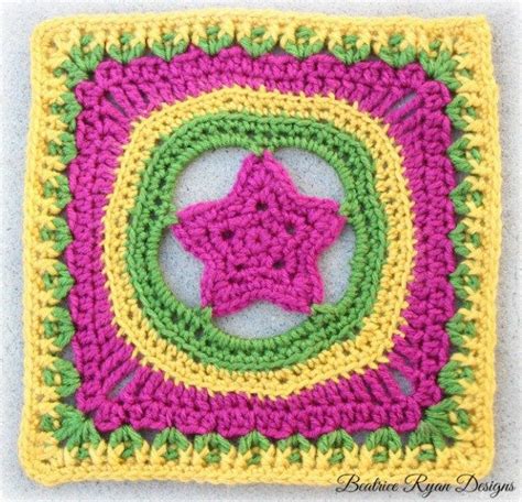 Grannys Shining Star Square ~ Free Crochet Pattern Granny Squares