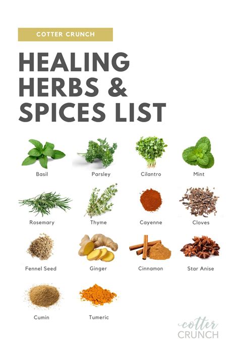 Healing Herbs And Spices List Guide Cotter Crunch