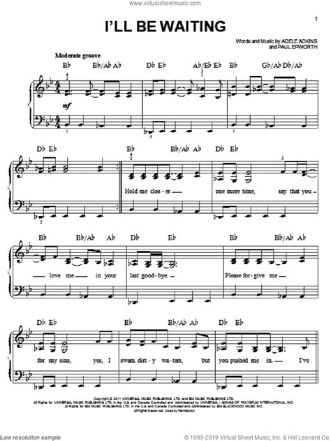 Ill Be Waiting Sheet Music For Piano Solo Pdf Interactive
