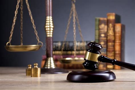 Wooden Judges Gavel Golden Scales Of Justice Law Concept Stock Photo