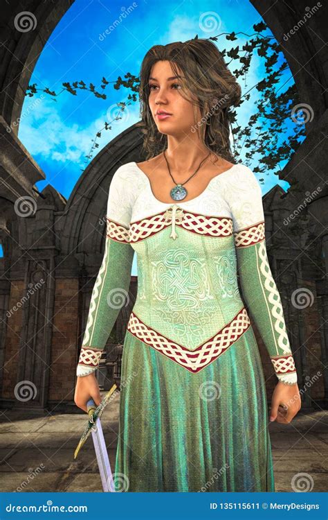 Illustration Of A Beautiful Medieval Woman Stock Illustration Illustration Of Ornate Clothing